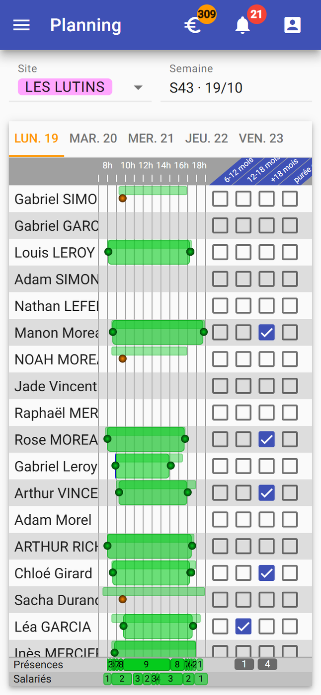Planning de la semaine sur smartphone